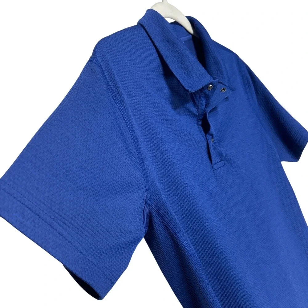 Reigning Champ Mens Blue‎ Textured Knit Short Sleeve Polo Shirt Size Small